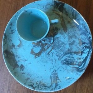 MCM: Rare-Sascha Blastoff Surf Ballet Dinner plate w/fitted cup- teal & silver